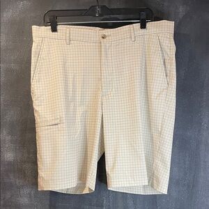 Greg Norman Golf Shorts Mens 36 Performance Plaid Khaki Course Shorts